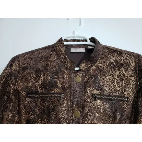 (S5) Y2K Chico's Womens Bomber Jacket Size 0 (S) Metallic Mobwife Office Siren - Picture 2 of 5